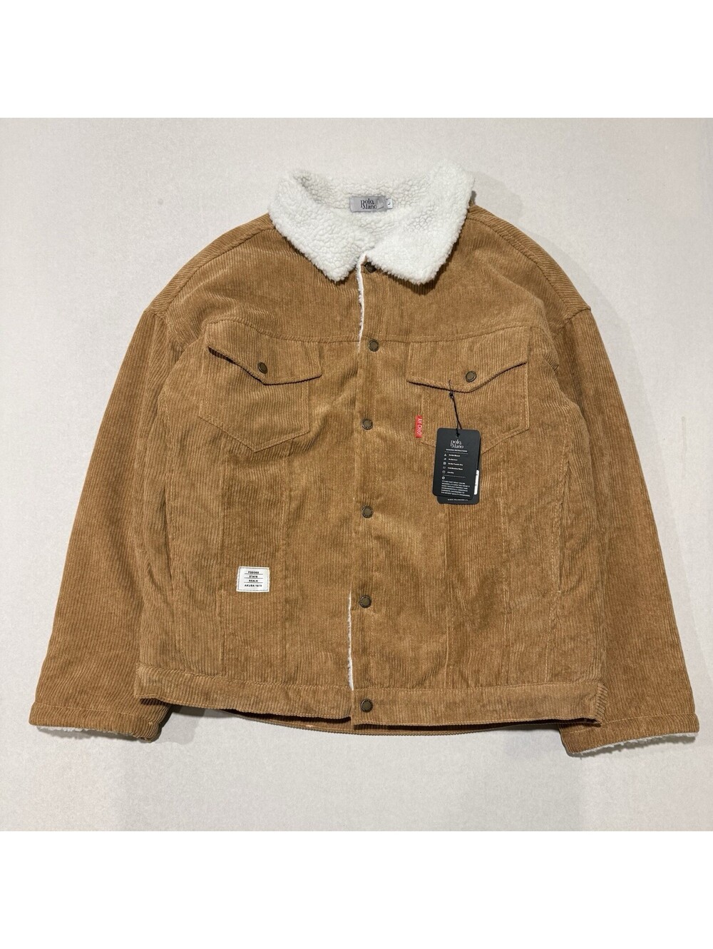 Polo Mano Corduroy Jacket Mens Large NWT Sherpa Lined Trucker Coat Tan Brown